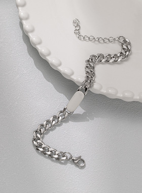 欧美粗链条古巴钛钢手链女 ins潮嘻哈小众冷淡风个性不掉色配饰