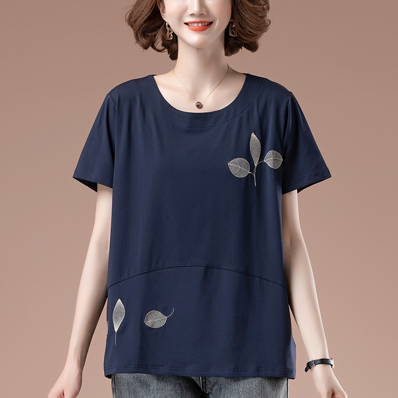 超大码刺绣夏季女装中老年宽松t恤 裕美人T恤