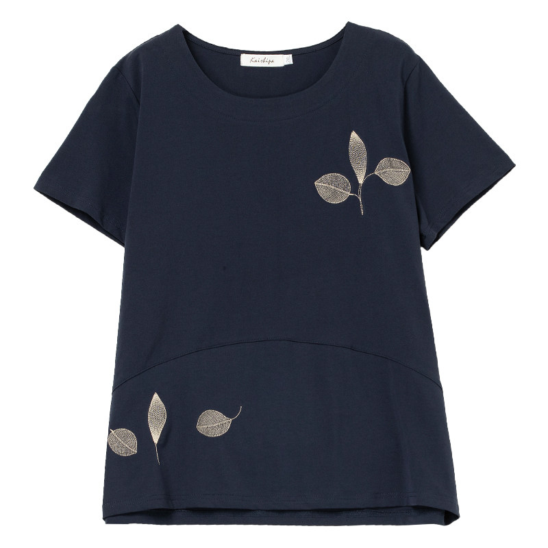 超大码刺绣夏季女装中老年宽松t恤 裕美人T恤