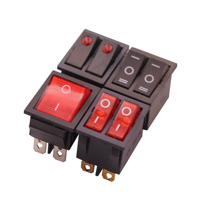 双开船型开关KCD4-KCD3红色6脚2档带灯单开翘板开关16A/30A 250V - 图0