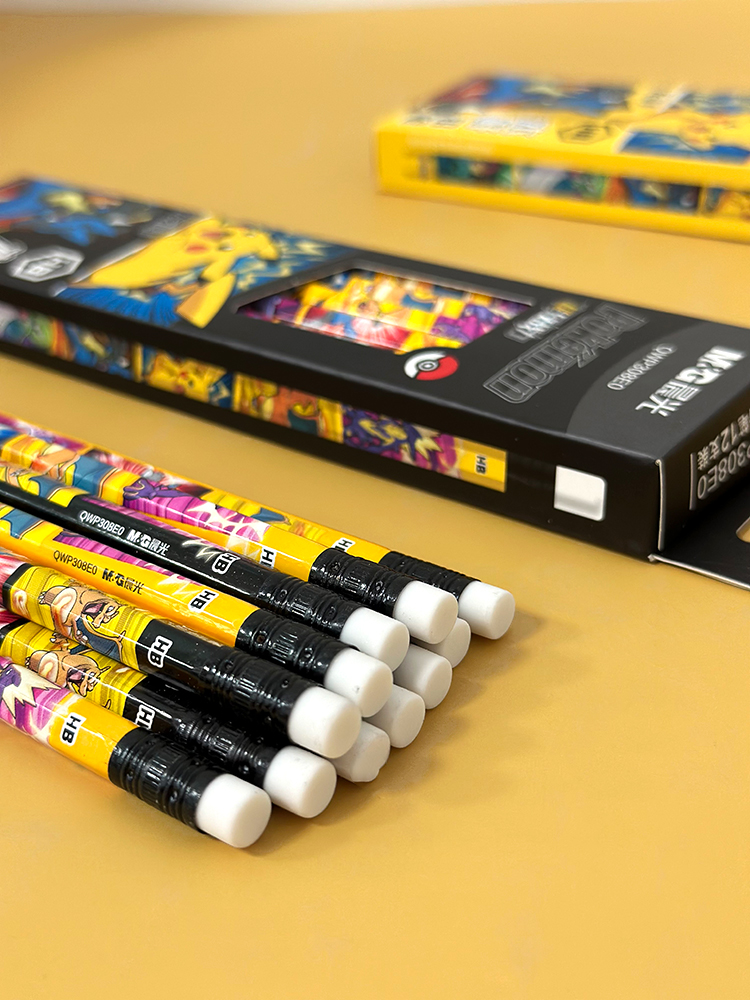 新品晨光宝可梦六角HB木杆铅笔皮卡丘铅笔12支装自带橡皮擦头幼儿园小学生一年级二年级专用铅笔QWP308E0 - 图1