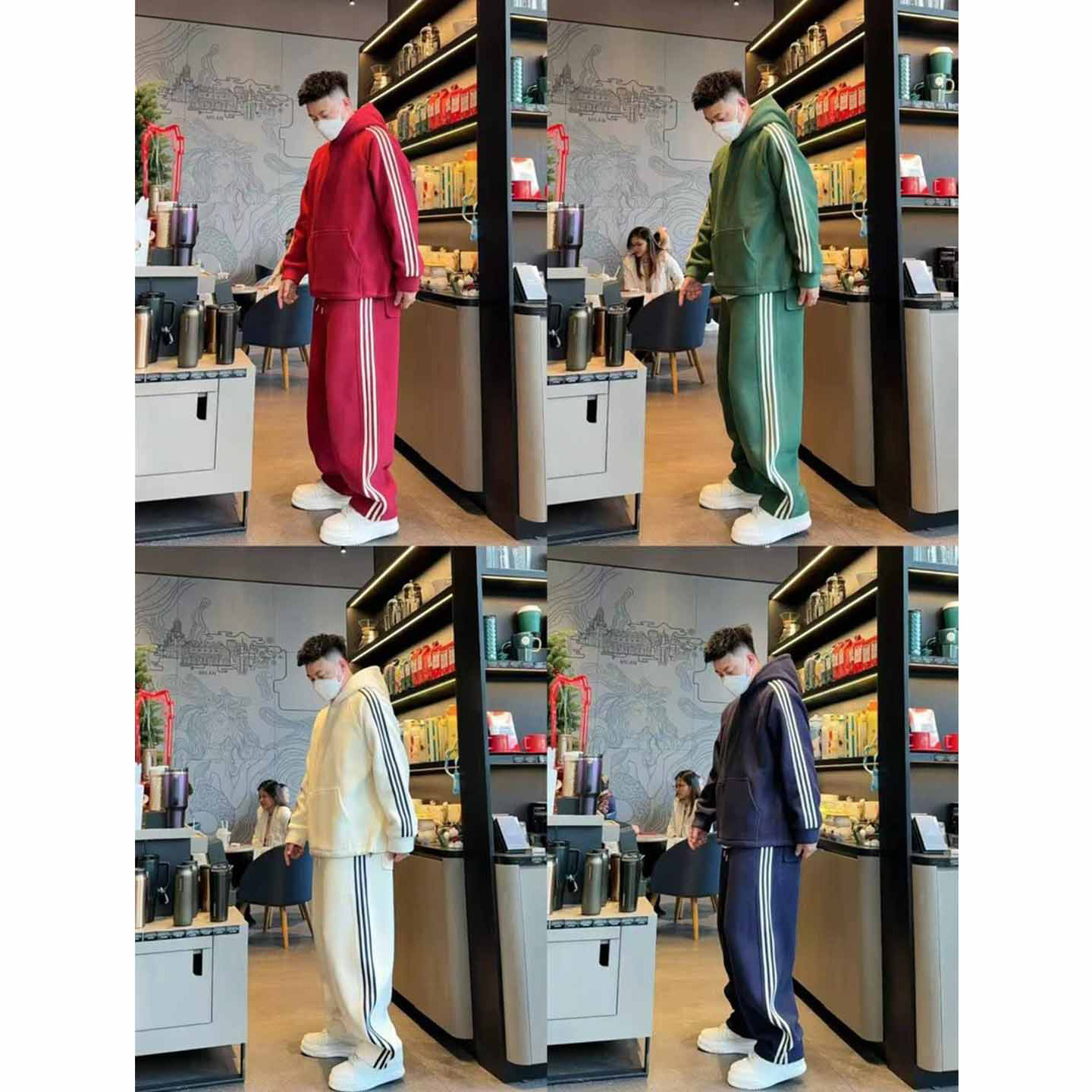 2025冬季新款摇粒绒休闲运动套装男宽松百搭连帽卫衣阔腿裤两件套,淘宝优惠券,粉丝福利购,淘宝优惠卷