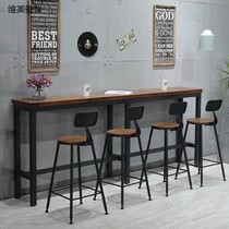 Nordic Solid Wood Bar Table Bar Coffee Hall High Foot Table And Chairs Combined Milk Tea Shop Leaning Against Wall Strip Table Modern Brief