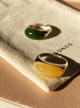 怦怦跳PONGPONG 远山系列戒指 925银天然半宝石小众设计