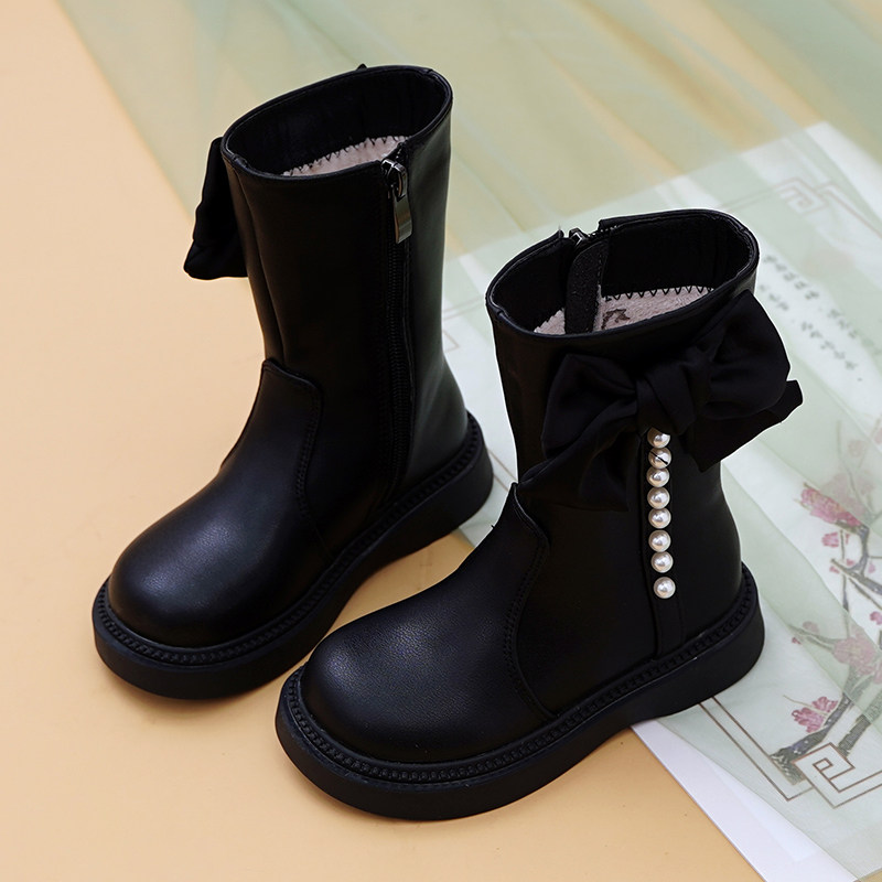 女童马丁靴高筒靴公主靴蝴蝶结真皮软底加绒中筒棉靴2025秋冬新款,淘宝优惠券,粉丝福利购,淘宝优惠卷