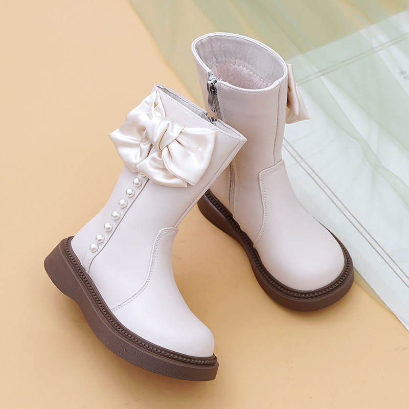 女童马丁靴高筒靴公主靴蝴蝶结真皮软底加绒中筒棉靴2025秋冬新款,淘宝优惠券,粉丝福利购,淘宝优惠卷