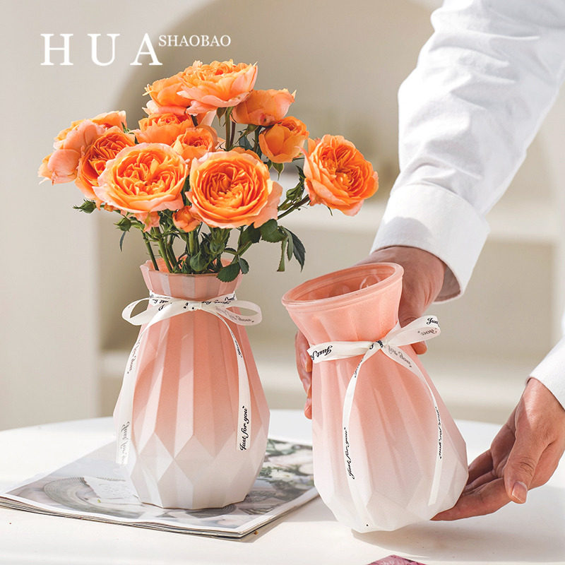 粉白色磨砂北欧玻璃插花瓶透明干花创意客厅插花水养鲜花百合摆件,淘宝优惠券,粉丝福利购,淘宝优惠卷