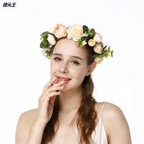 Cross-border New Bohemian Wind Emulation Rose Flower Ring Headwear Hair with wedding dress Genuine Photo Bride Headwear