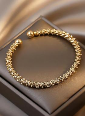 韩国复古麻花开口手镯黄色不规