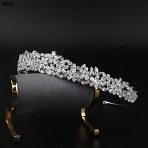 Total Zircons Light Lavish Bride Crown Handmade Flower Plated Real Gold White Gold High-end Hair Accessories Crown Trim