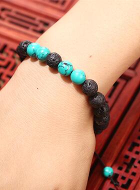 厂家直销 外贸情侣套装8mm虎眼石火山岩可调节手链 爆款定做