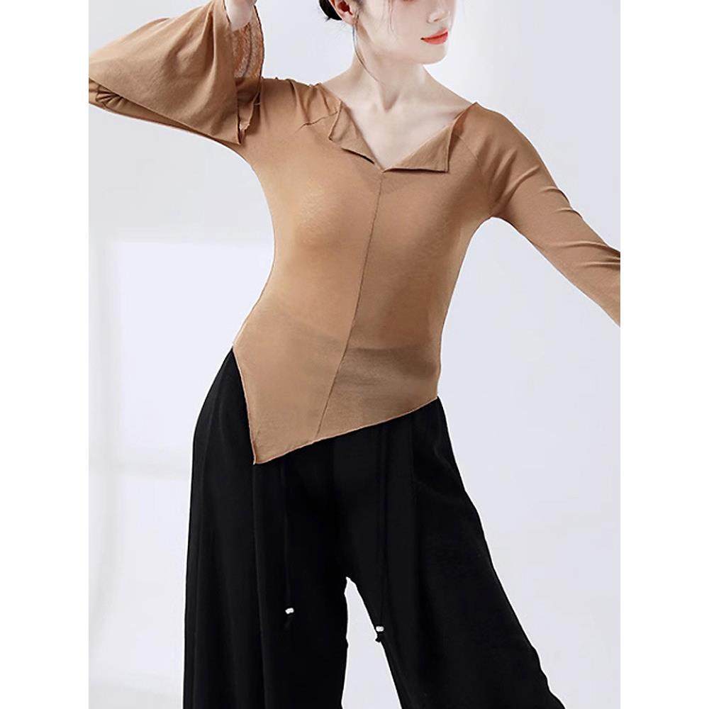 舞蹈练功服基训舞服一字领打底衫修身显色古典舞喇叭长袖上衣定制,淘宝优惠券,粉丝福利购,淘宝优惠卷