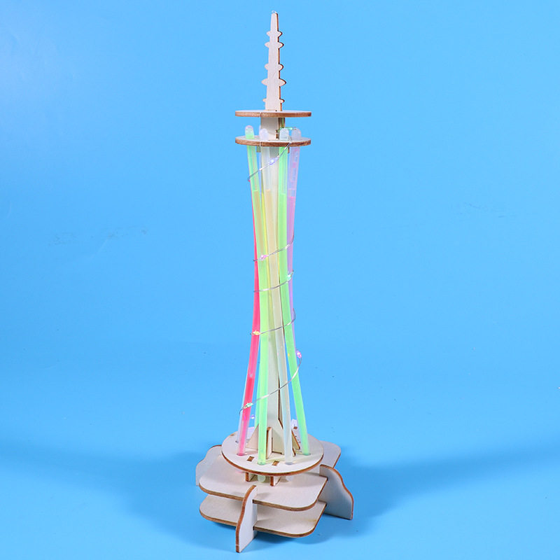 新款学生创意科技益智手工小制作玩具七彩广州塔模型拼装材料包