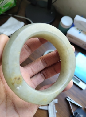 和田玉籽料手镯圈口60宽20厚14重145克