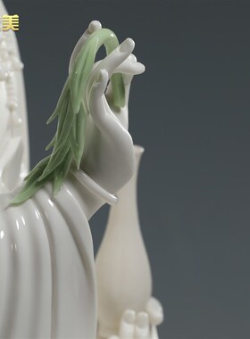 微美陶瓷12至19寸古莲观音佛像家用供奉白瓷摆件观世音娘娘菩萨像