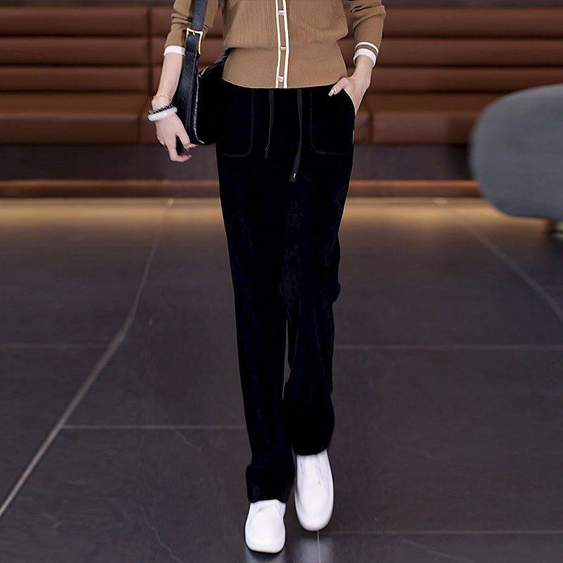 松紧腰窄版加绒加厚阔腿裤女秋冬2025新款雪尼尔中年妈妈直筒裤子,淘宝优惠券,粉丝福利购,淘宝优惠卷