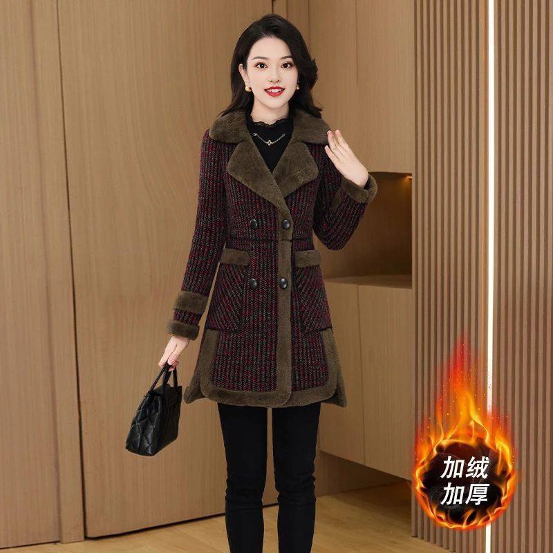 冬季新款中年妈妈中长款毛呢外套女洋气加绒加厚保暖宽松大码上衣,淘宝优惠券,粉丝福利购,淘宝优惠卷