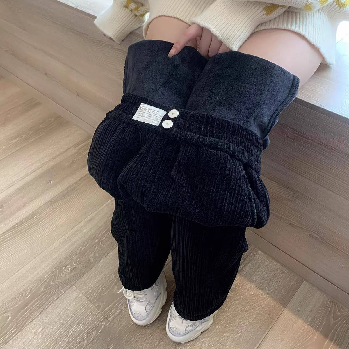 妈妈灯芯绒保暖阔腿裤女秋冬高腰宽松直筒大码雪尼尔加绒加厚裤子,淘宝优惠券,粉丝福利购,淘宝优惠卷