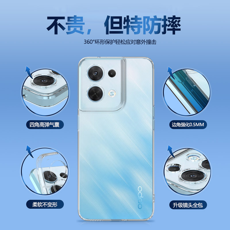 opporeno8手机壳reno8pro新款透明rone8pro+十硅胶保护套oppo5G男女pr0por全包防摔opp0pp0ppoReno软气囊外壳 - 图1