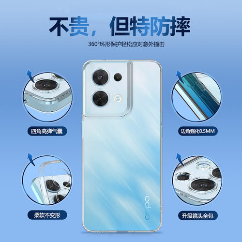 适用opporeno8手机壳reno8pro新款透明rone8pro+十硅胶保护套oppo5G男女pr0por全包防摔opp0pp0ppoReno软外壳 - 图1