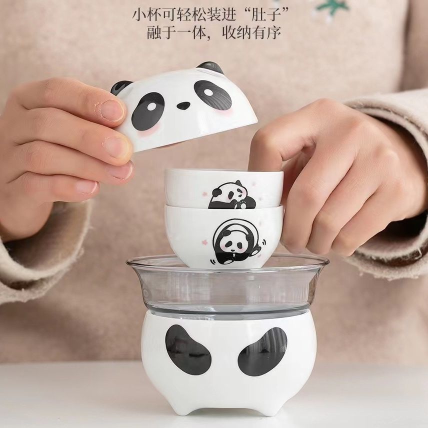 Guochao Panda Quick Cup Portable Outdoor Travel Tea Set Women's Creative Kung Fu Tea Cup Souvenir Customization