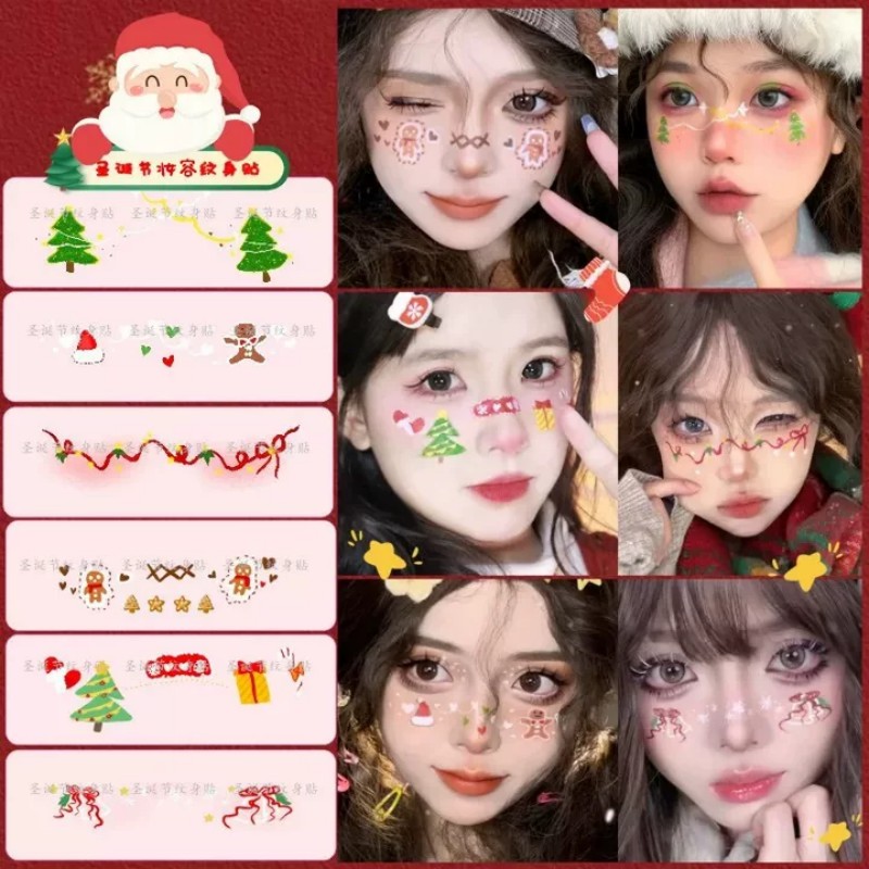 圣诞节装饰脸贴cos妆容面贴圣诞聚会派对节日装扮拍照贴纸化妆贴 - 图0
