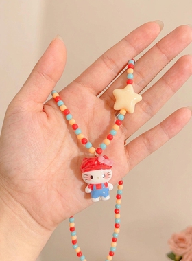 日系软妹彩虹串珠蝴蝶结项链