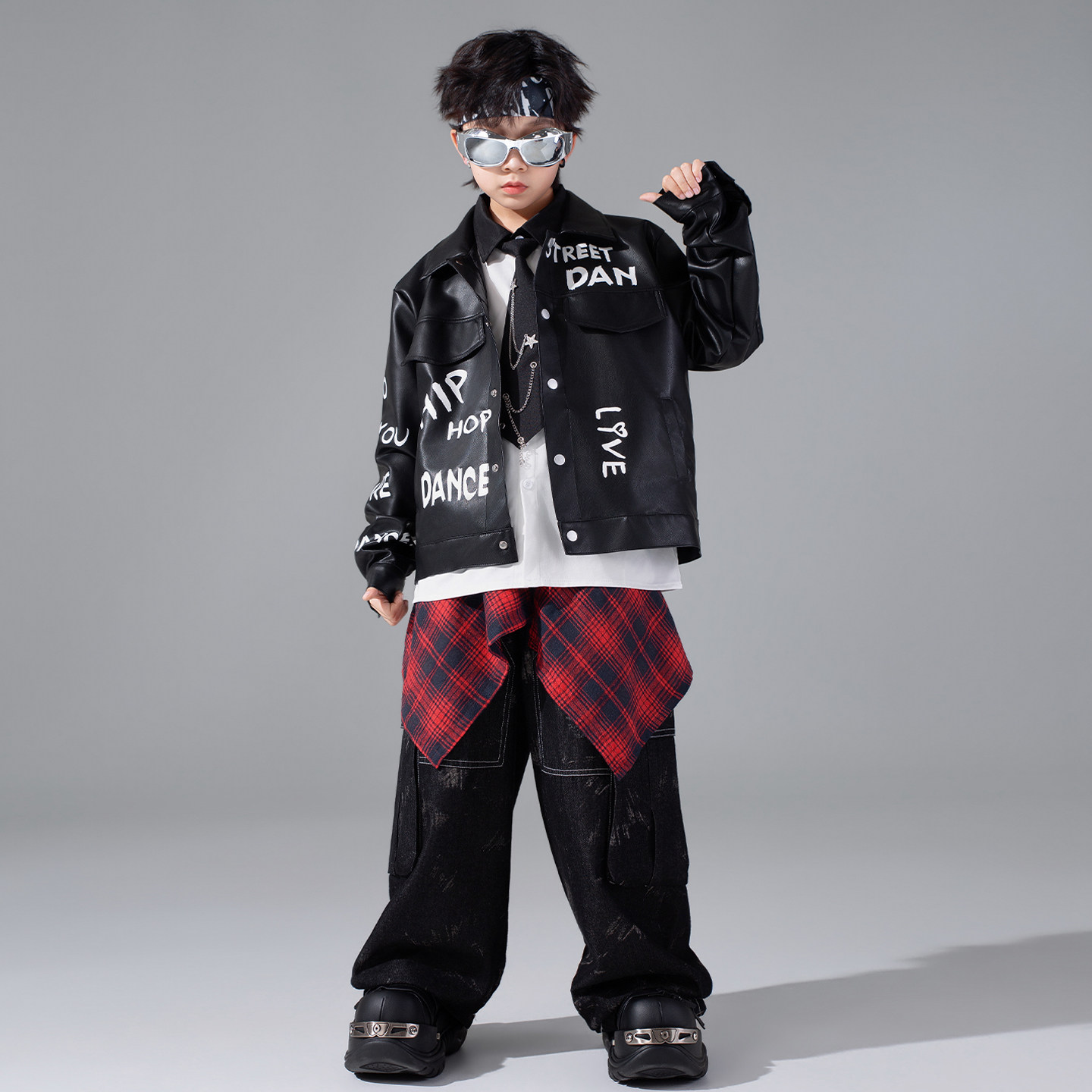 男童街舞潮装嘻哈皮外套酷帅儿童走秀潮服少儿hiphop舞蹈元旦演出,淘宝优惠券,粉丝福利购,淘宝优惠卷