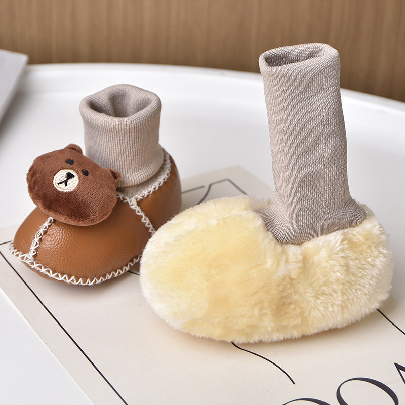 婴儿棉鞋袜冬季加厚不掉男女宝宝学步前鞋3-6-12个月保暖毛绒鞋子
