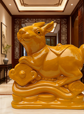 陶瓷兔子摆件黄色室内装饰工艺品