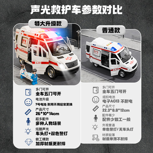 120儿童救护车玩具可开门合金男孩女孩小汽车医生超大号仿真救援 - 图3
