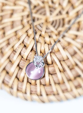 奥仕雅s925纯银项链ol女猫眼石