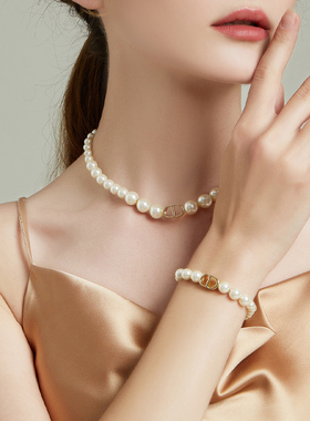 cd字母珍珠手链百搭法式复古仙女