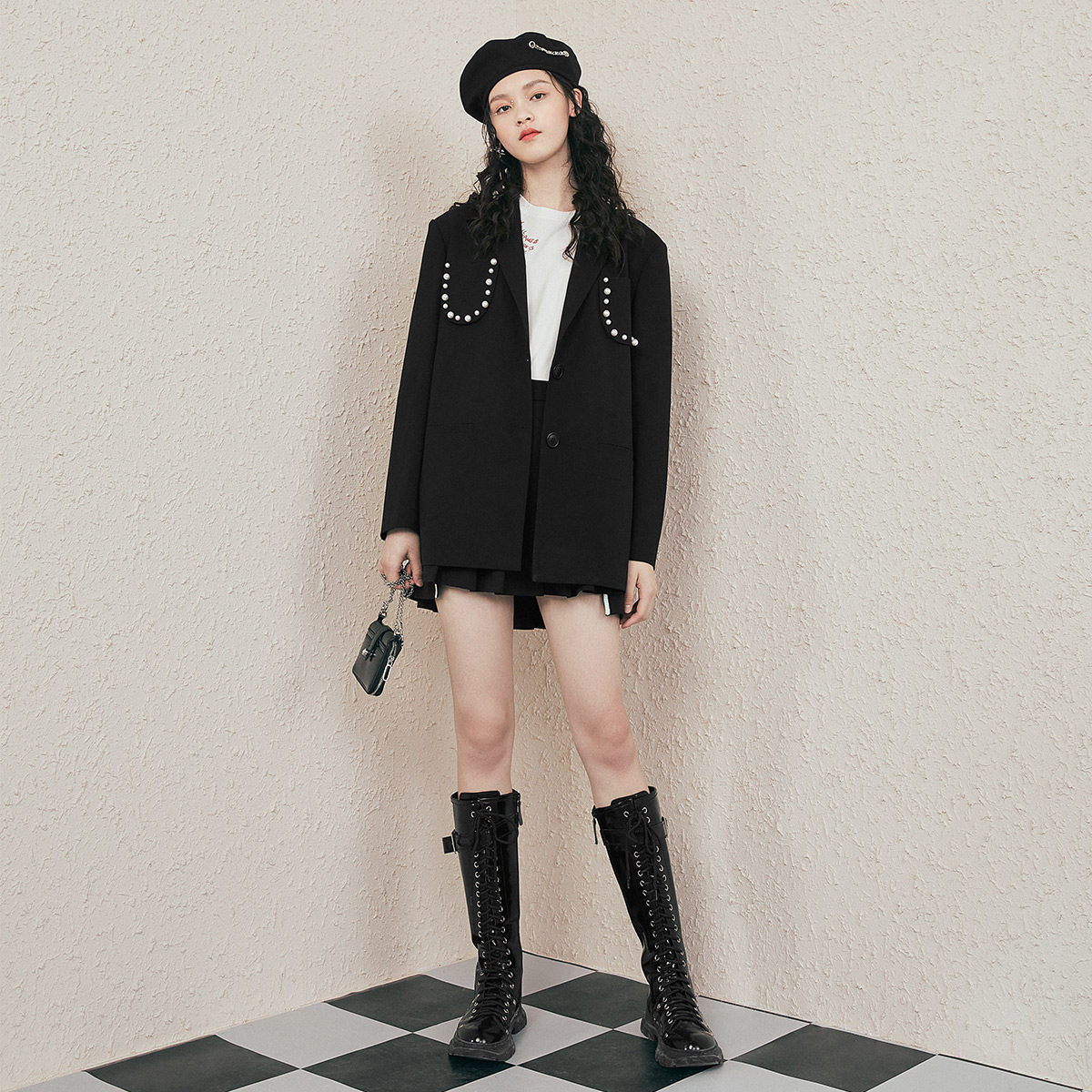 太平鸟黑色2020年秋装新款女装西服 太平鸟慕淳西装