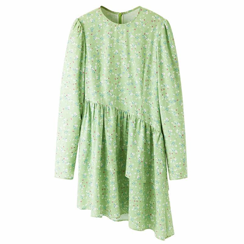 太平鸟绿色碎花雪纺2020秋季蛋糕裙 太平鸟慕淳连衣裙