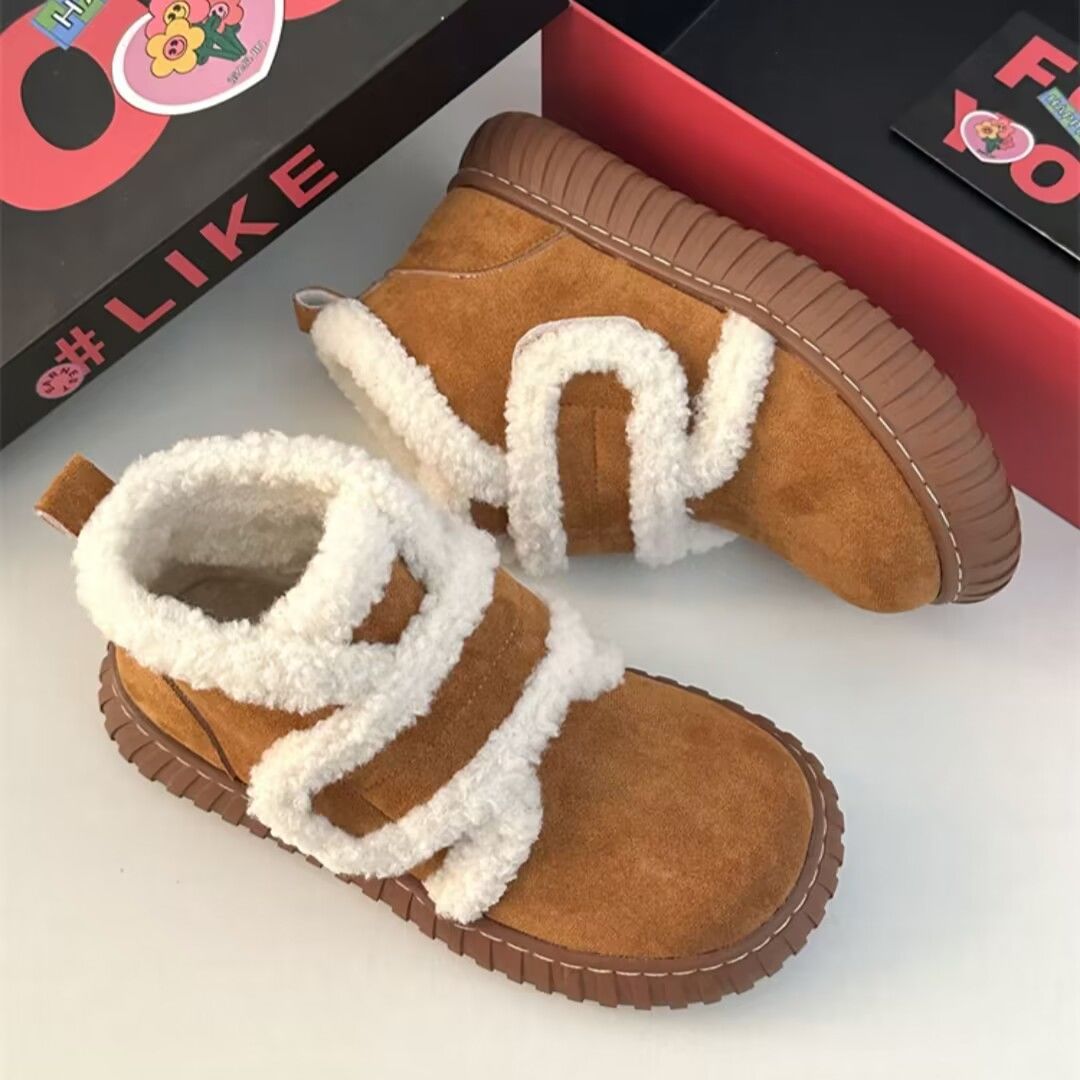 2026厚底时尚百搭休闲东北雪地靴女2024年冬季加绒加厚魔术贴毛毛 - 图2