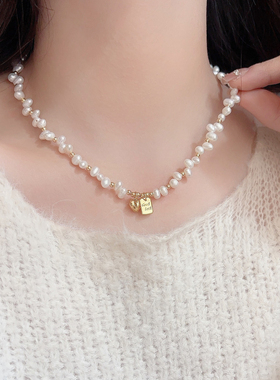 「错位节拍」天然珍珠项链女轻奢小众高级感复古错位锁骨链颈链