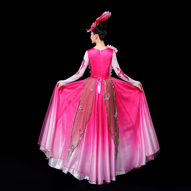 新款女大气开场舞大摆裙伴舞蹈服 凤凰舞后民族服装/舞台装