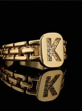 镶钻表带可调节欧美风金色戒指