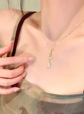 S925纯银葫芦和田玉项链女小众轻奢高级感锁骨链送女朋友生日礼物