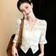 Lace Hollow Sleeve T-shirt ຂອງແມ່ຍິງ Summer ສັ້ນກະທັດຮັດ Slim Sexy ແບບເກົາຫຼີ Versatile Top