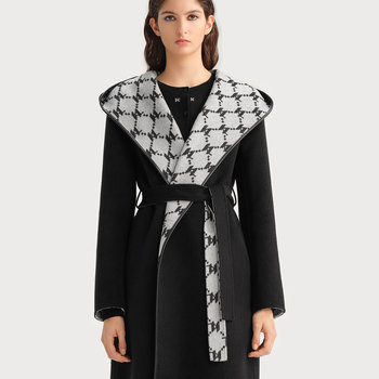 KARL LAGERFELD Karl Lagerfeld ກາງ-ຍາວ KL presbyopic double-sided woolen hooded hooded wool coat ແບບ poncho