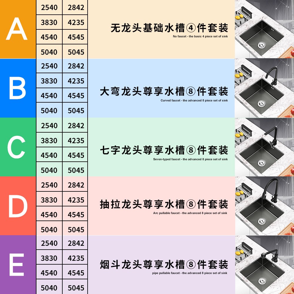 黑色不锈钢吧台水槽厨房洗菜盆单槽纳米不锈钢水槽手工水槽台下盆 - 图1