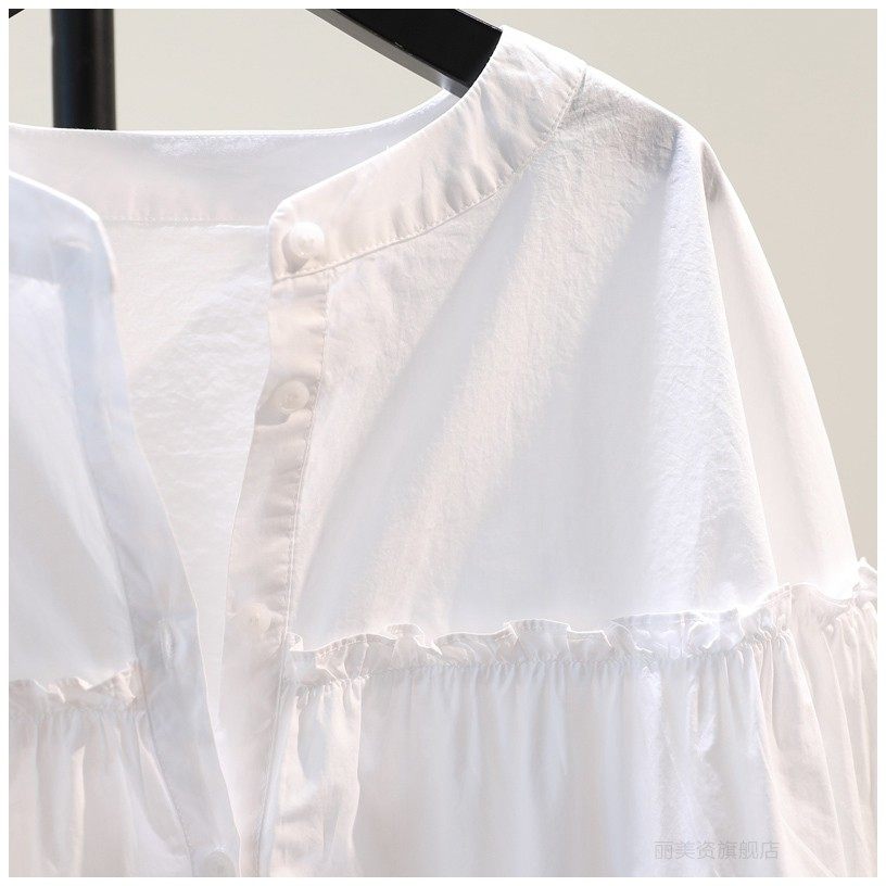 甜美木耳边娃娃衫韩版春秋减龄衬衣 丽美资衬衫