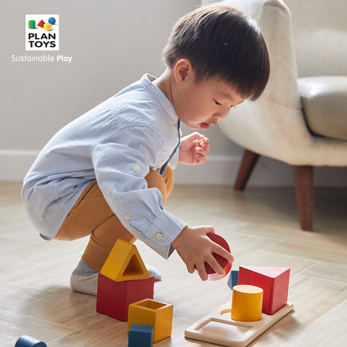 plantoys蒙氏早教益智几何形状配对玩具儿童套柱认知积木1岁5463 - 图0