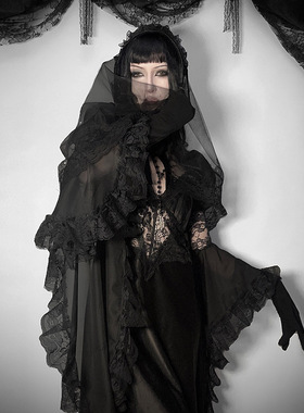 Gothic style black lace blouse 哥特风黑色蕾丝罩衫女cos服装