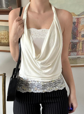 White collar lace vest for women 白色荡领挂脖蕾丝吊带背心女