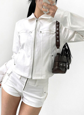 Spicy girl black jacket top 秋季辣妹工装风黑色立领夹克上衣女