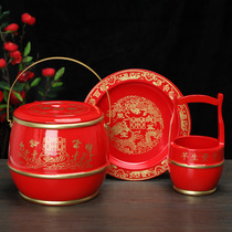 Red Wood Descendants Treasure Bucket Wedding Bride Home Accompanied By Wedding Bride to celebrate three sets of large number of Festive Barrel Swing Piece Craft Barrels