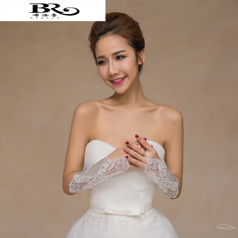 新款新娘结婚缎面亮片点缀yt长手套 布洛尊婚纱